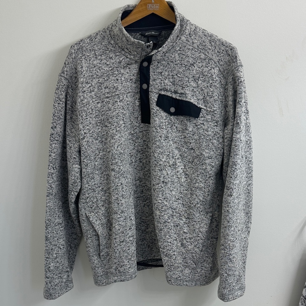 Eddie Bauer Gray Fleece Pullover with Black Trim